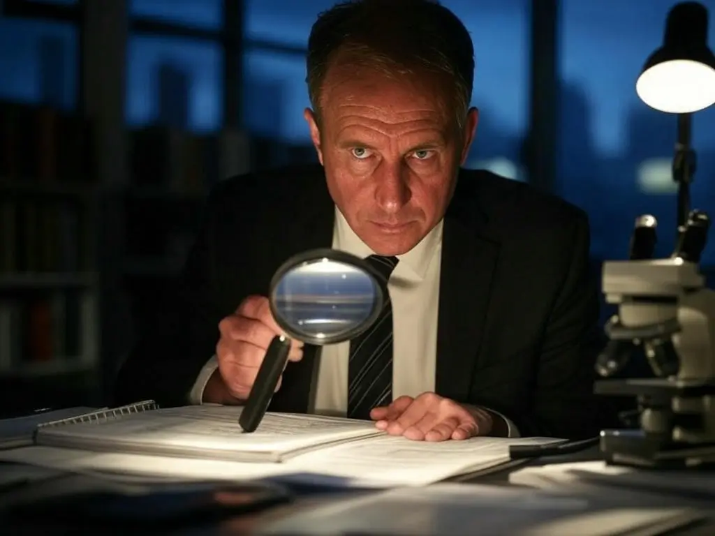 Florida Will and Trust Fraud - A forensic expert carefully examines a signature under a magnifying glass at a desk