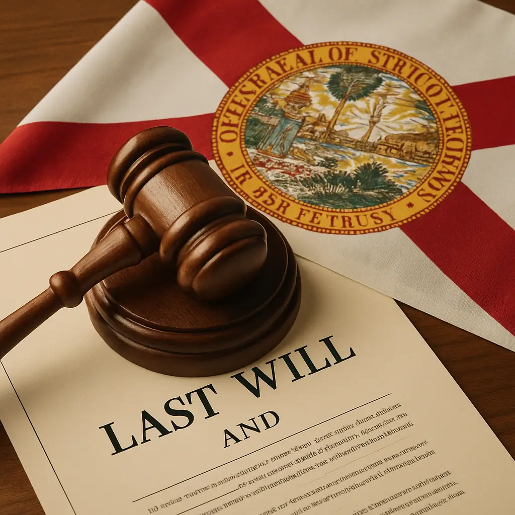 Florida probate court documents and gavel