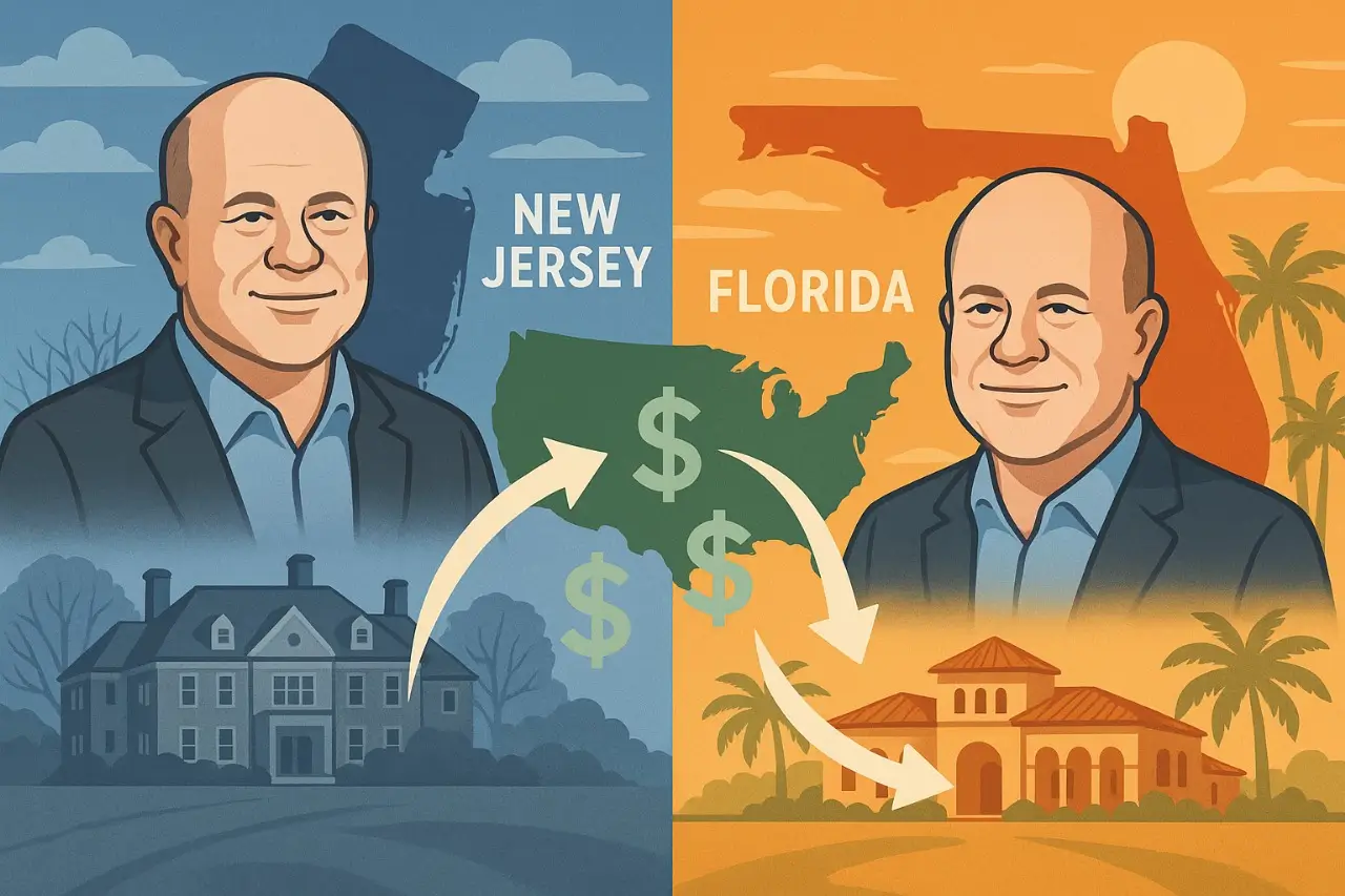 David Tepper and New Jersey to Florida estate planning strategy visual
