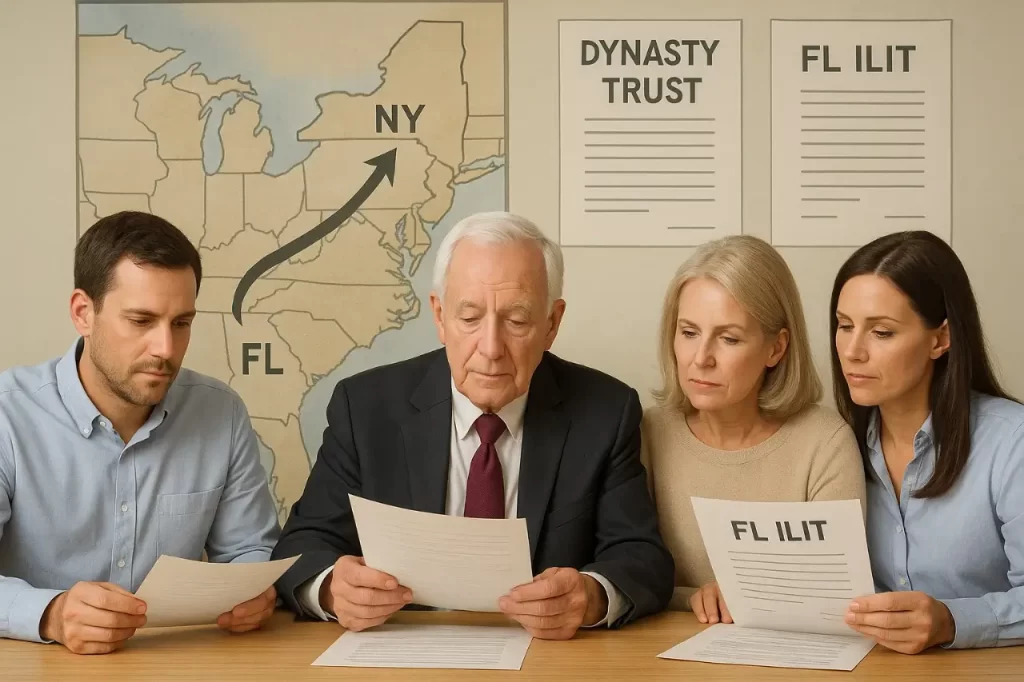 Example of a father relocating estate and domicile from New York to Florida