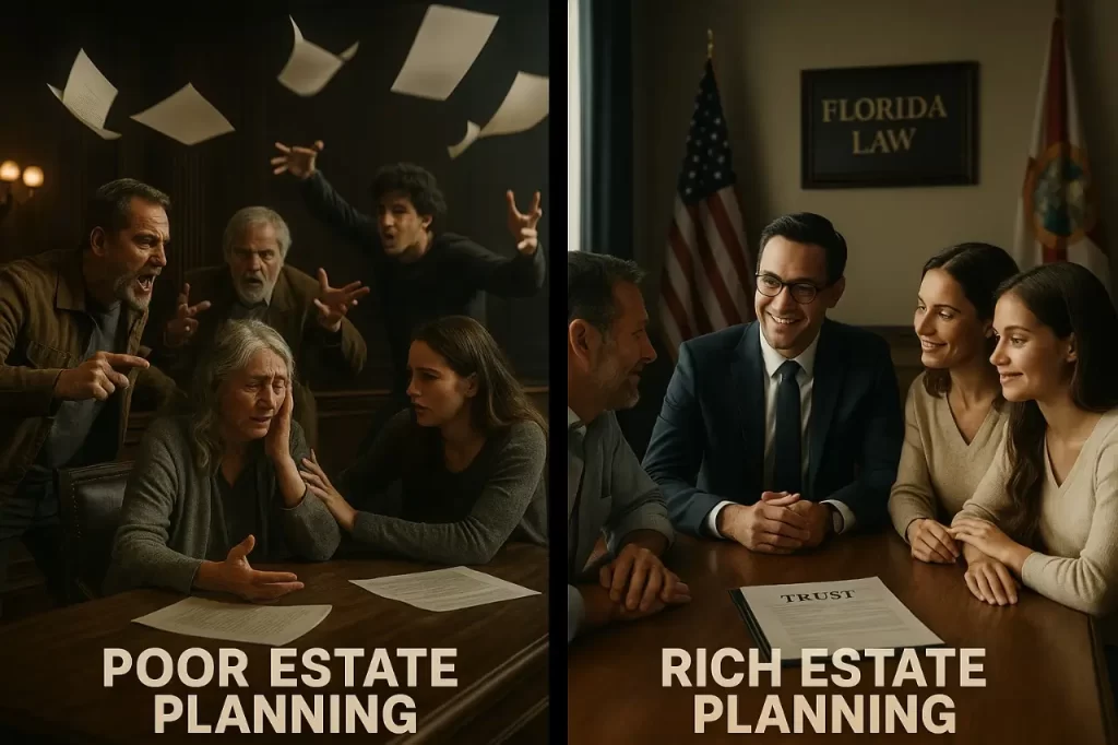 Split-screen scene comparing estate planning outcomes - Estate Tax Planning After the OBBBA