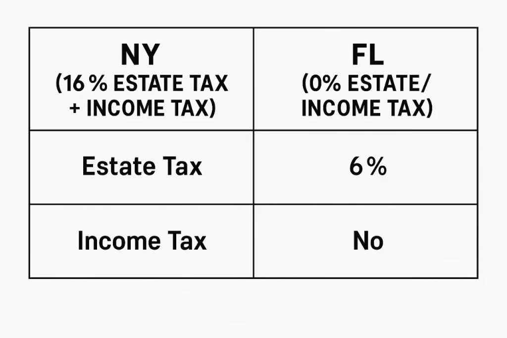 State estate tax comparison between New York and Florida