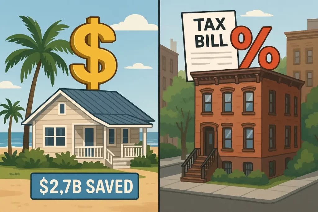 Visual comparison of New York estate tax cost versus Florida tax savings