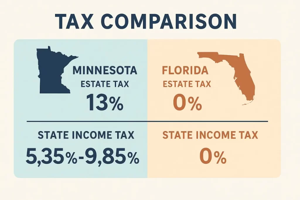 Minnesota to Florida estate planning tax comparison chart for wealthy families.