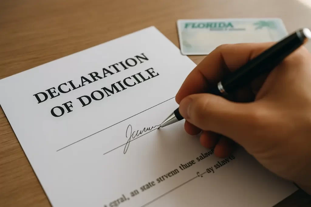 Signing Declaration of Domicile to become Florida resident