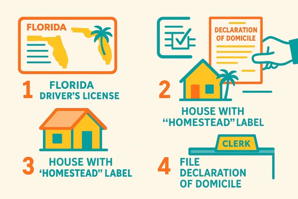 Steps to establish Florida domicile in an Oregon to Florida estate plan.