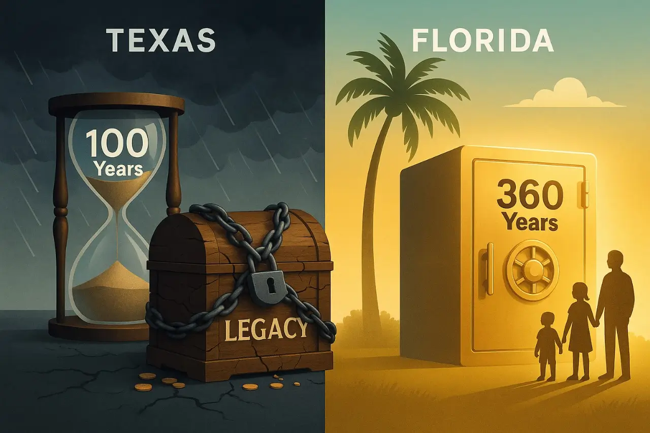 Texas Rule Against Perpetuities limiting dynasty trusts compared with Florida’s 360-year dynasty trust laws preserving family wealth JoValentino